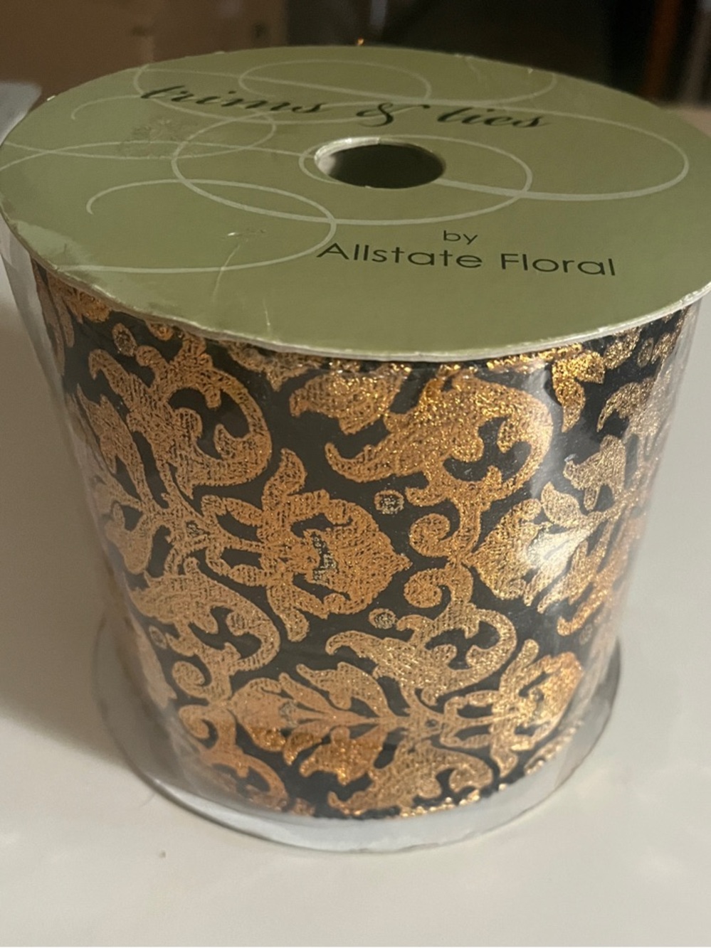 Black and Gold Damask Decor Ribbon 4” wide 10 yards